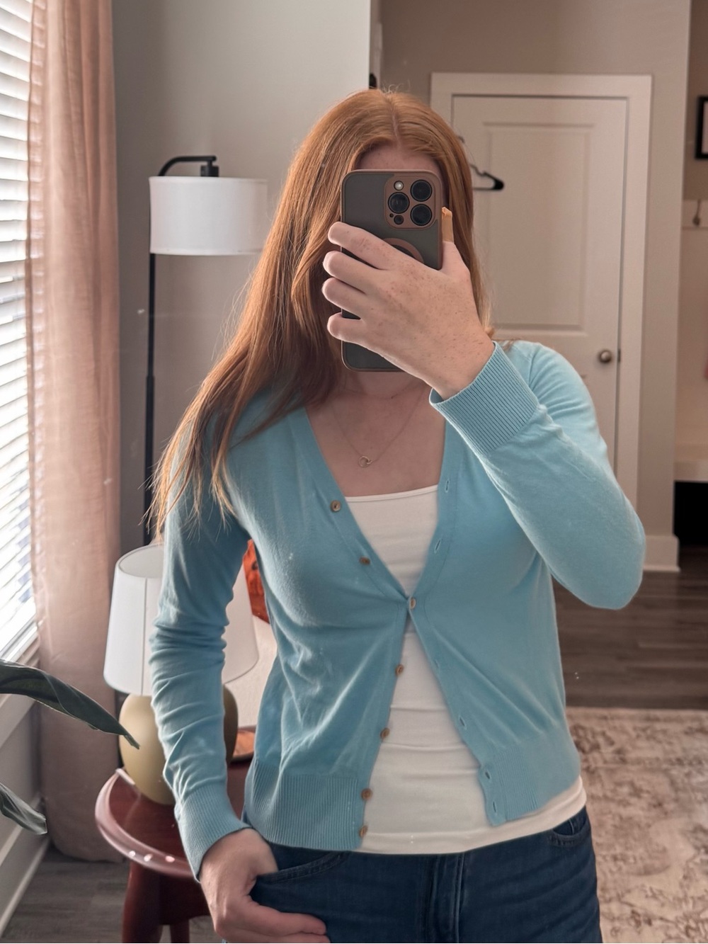 Vintage J. Crew Light Blue 100% Cotton V-Neck Cardigan Sweater - Size Small